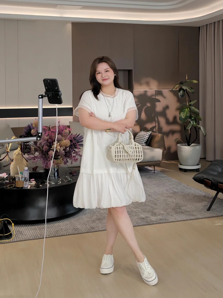 

JiJi Private Collection Lightweight Large Size Women's Dr Embroidered 3D Relief Fabric Spring Summer Midi Dr