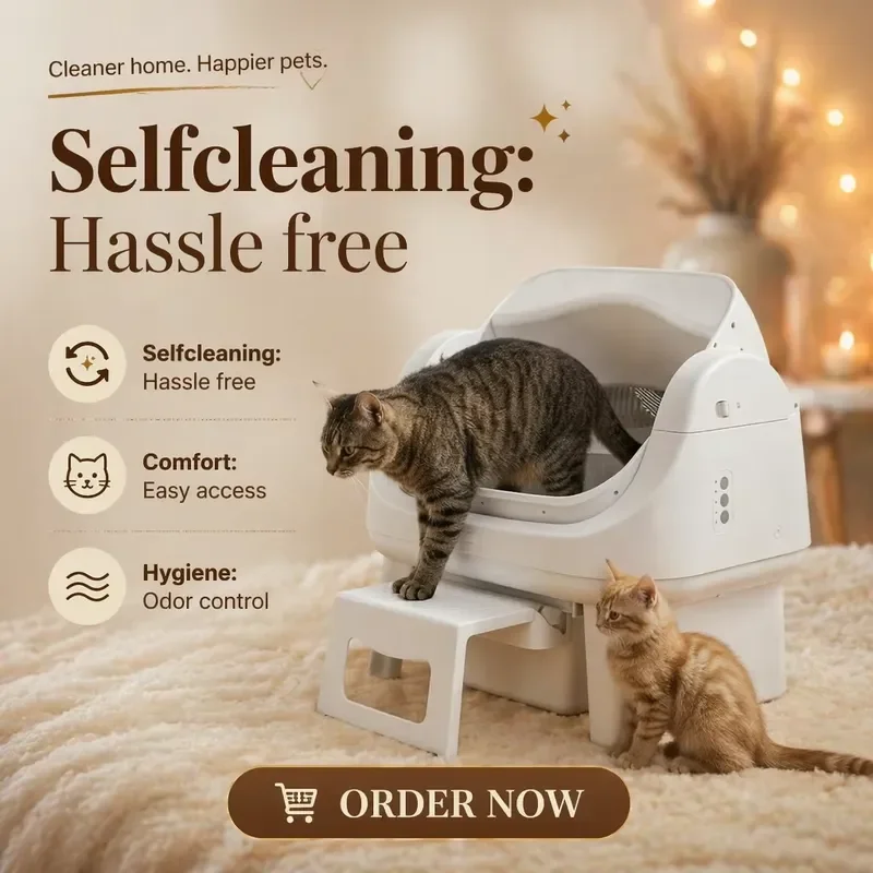 Plug-and-Use WiFi App Free PP Smart Dual Mode 8L Chamber Easy Clean Low Noise Automatic Cat Box for Multi-Cat