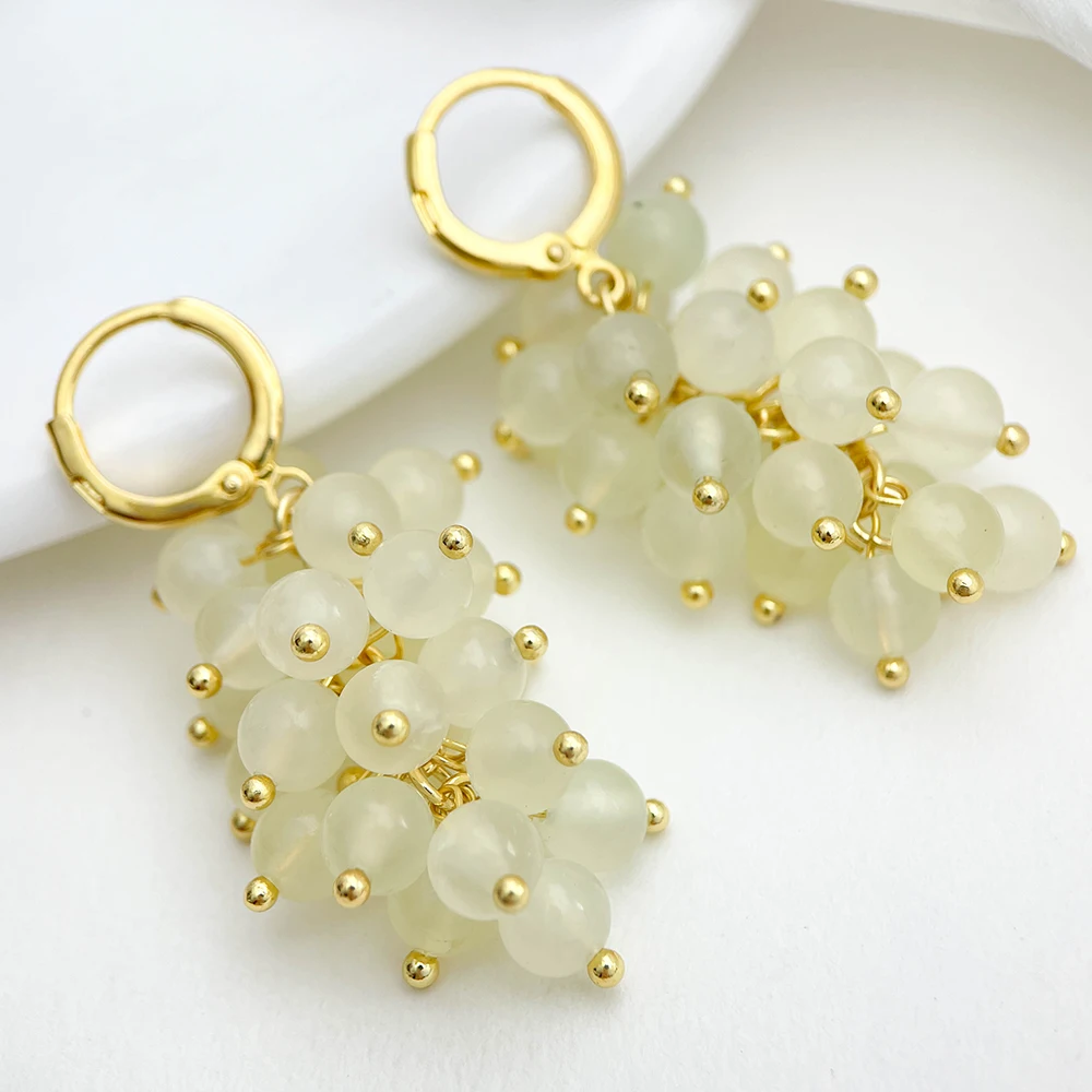 Grace Cluster Niagara Grape Jade Beads Chandelier Drop Dangle Earrings For Women Party Jewelry Brass w Gold Color Handmade