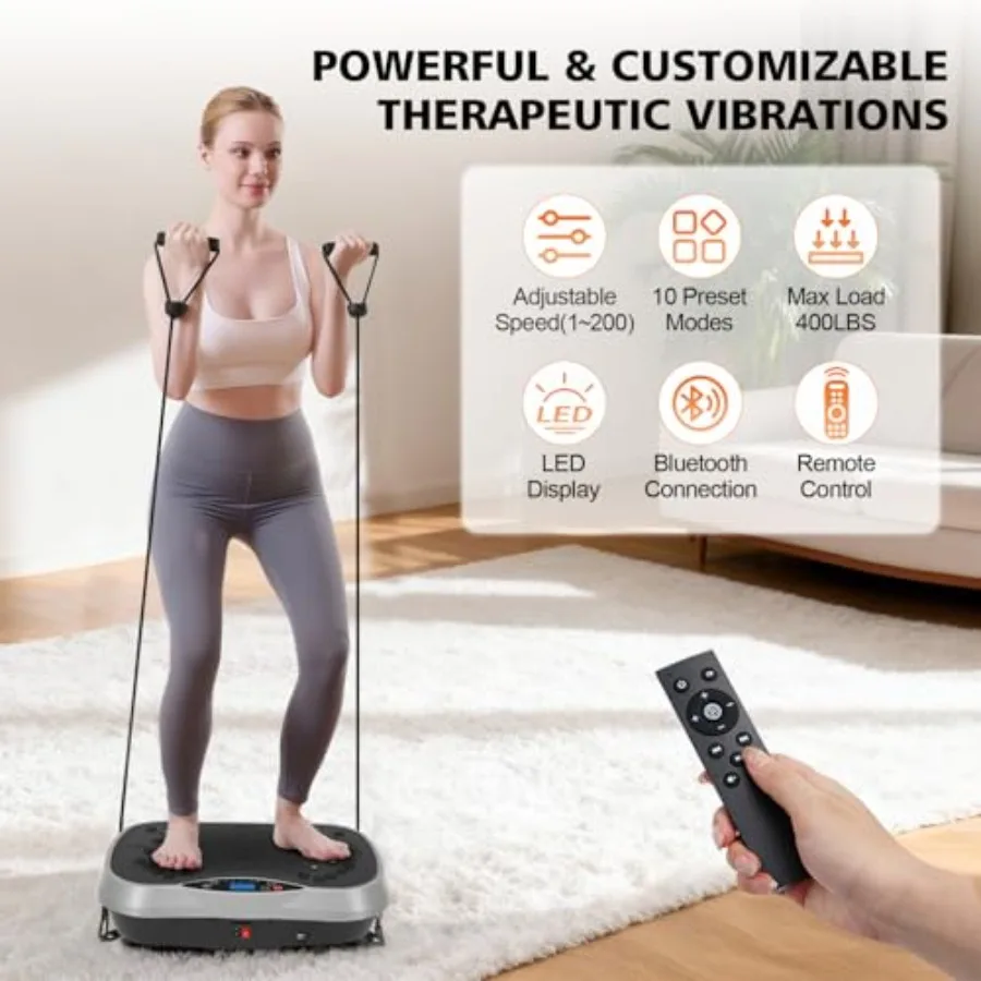 Vibration Plate Exercise Machine for home gym use ABS plastic body in black 3 workout modes and 120-level intensity for lymphat