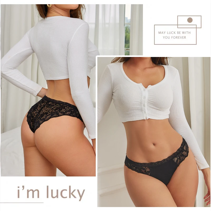 4PCS/Set Women Sexy Lace Panties Low Rise Briefs Female Comfortable Underwear Solid Color Transparent Intimates Lingerie S-XL