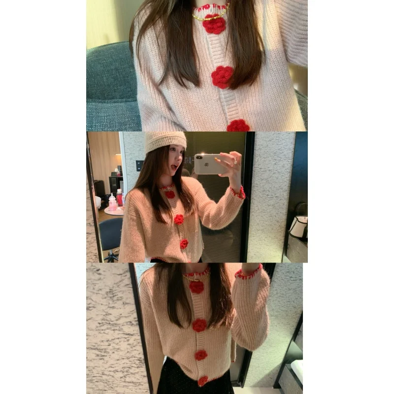 

Red Flower Winter Faion Versatile Embroidered 3D Floral Knitted Sweater Women's MY202538 Autumn Season Color Blo A-Line