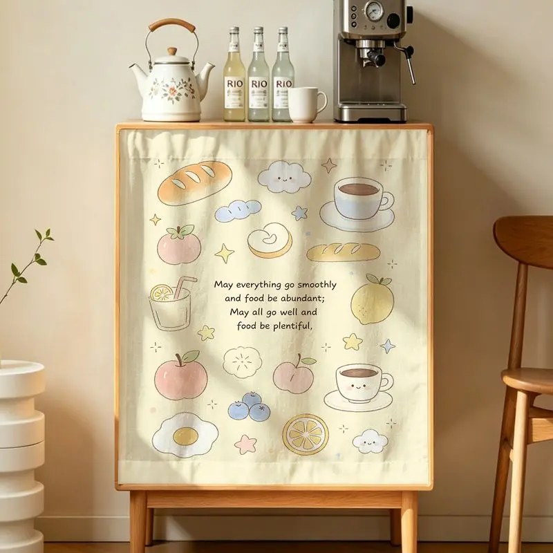 VIKAMA Cabinet Door Curtain Food Cloud Wish Print Dresser Cover for Kitchen Cupboard Storage Cabinet Cozy Home Decor