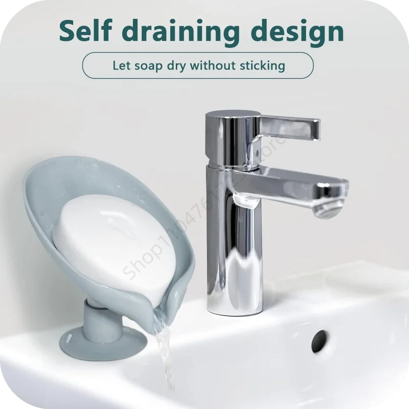 1Pcs Leaf Shape Soap Holder Drain Soap Box Holder Bathroom Shower Soap Holder Sponge Storage Tray Sucker Bathroom Storage