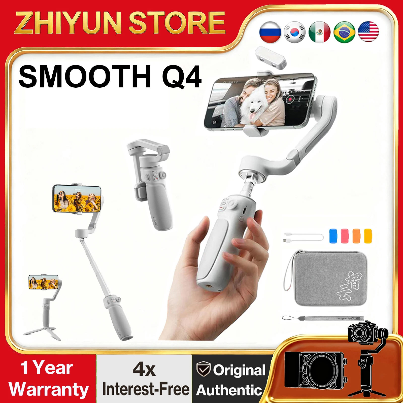 ZHIYUN SMOOTH Q4 Stabilizzatore cardanico per smartphone pieghevole e portatile a 3 assi per iPhone Android a Youtube Tiktok Vlogging