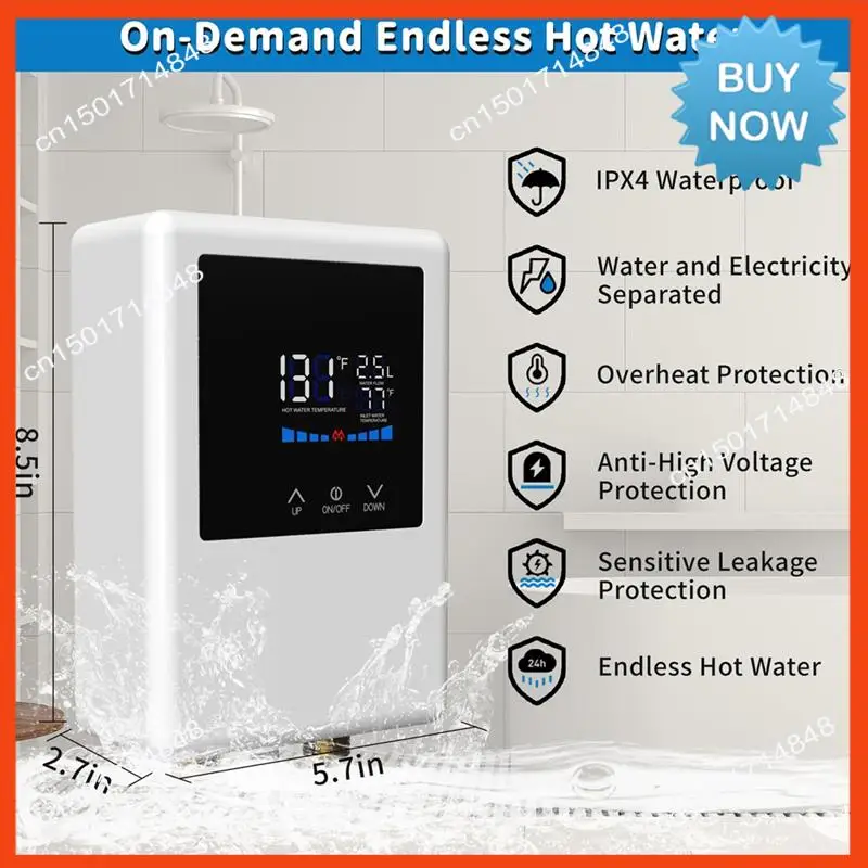 سخان مياه BISM كهربائي، سخان مياه ساخن فوري بقدرة 5500 وات مع جهاز تحكم عن بعد وسخان مياه بشاشة LCD تعمل باللمس