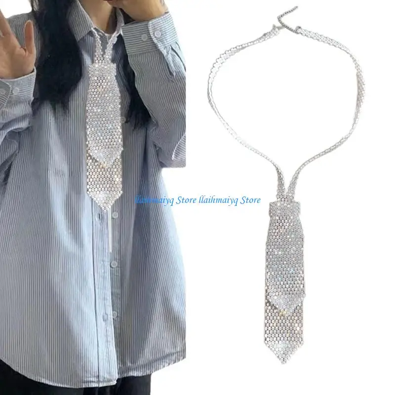 573B Necktie Necklace with Eye-catching Full Rhinestones for Fashionable Individuals