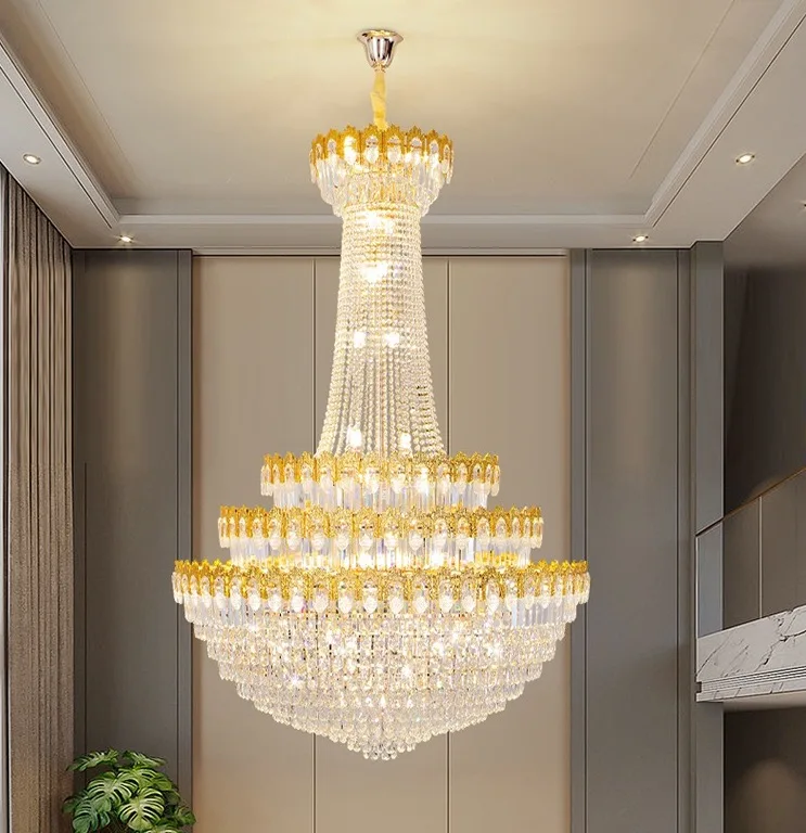 American Luxury Crystal Chandelier Pendant Lamps Modern Large Long Pendant Lights Fixture Home Villa Living Room Bedroom Lustre