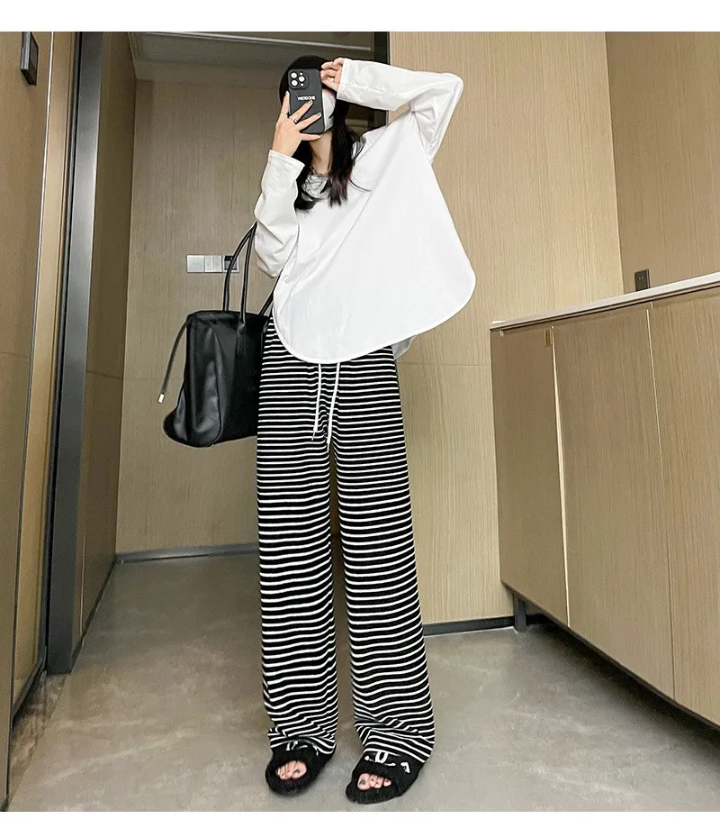 ワイドレッグパンツ インベージュ レディース 春 ガールズ デコラティブ プレッピー スプライシング モダール シフォン レイヤード プリーツ 刺繍 ドレープ ストレート