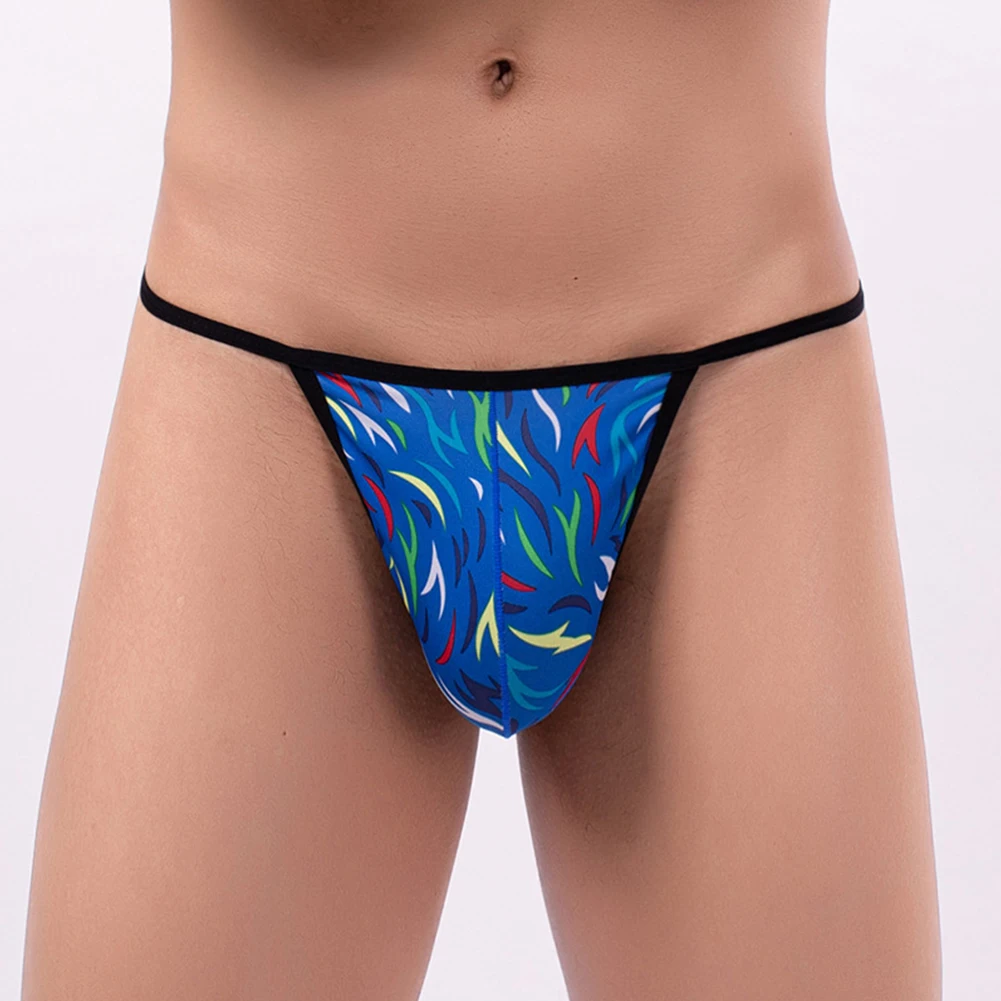 

Men Printing Sexy Lingerie Low Waist Sissy Thongs Big Pouch Men's Panties T-back Open Butt G-string Underwear Underpants Men