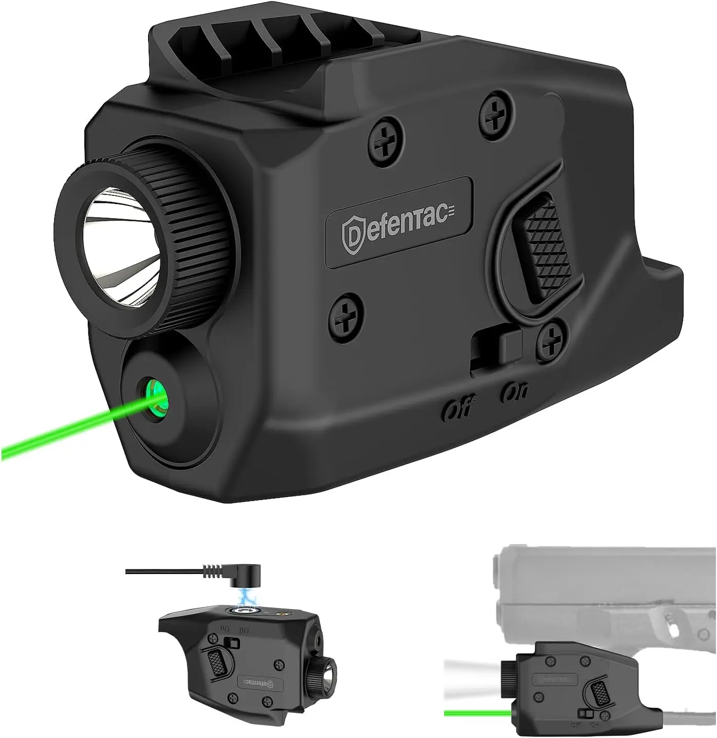 

350lm Green Laser Light Combo for Glock G26/G27/G28/G33/G39, Magnetic Rechargeable Tactical Flashlight