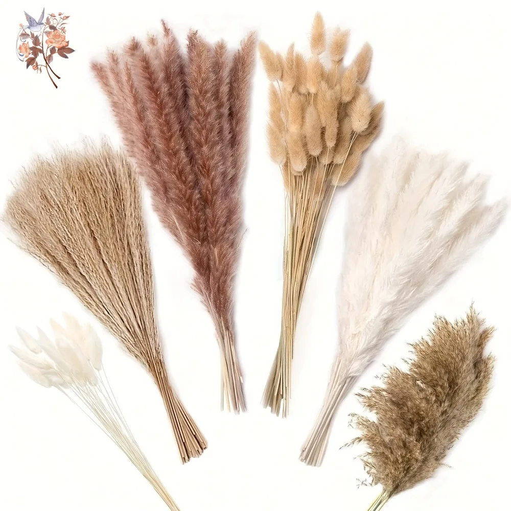 

100Pcs Artificial Fluffy Soft Pampas Grass Stems Dried Reed Flower Bouquet Decorative Home Indoor Table Centerpieces Arrangement