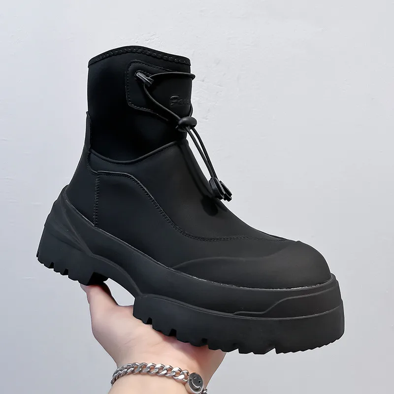 Korean style mens fashion genuine leather boots black tide platform shoes handsome cowboy ankle boot spring autumn botas hombre