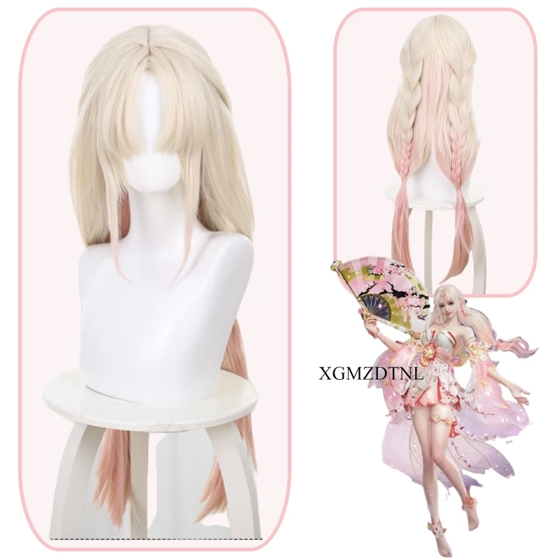 Tsuchimikado Kurumi Cosplay Wig Game Naraka Bladepoint Hutao 80cm Gradient Pink Hair Two Braids Carnival Halloween Party Cos Wig