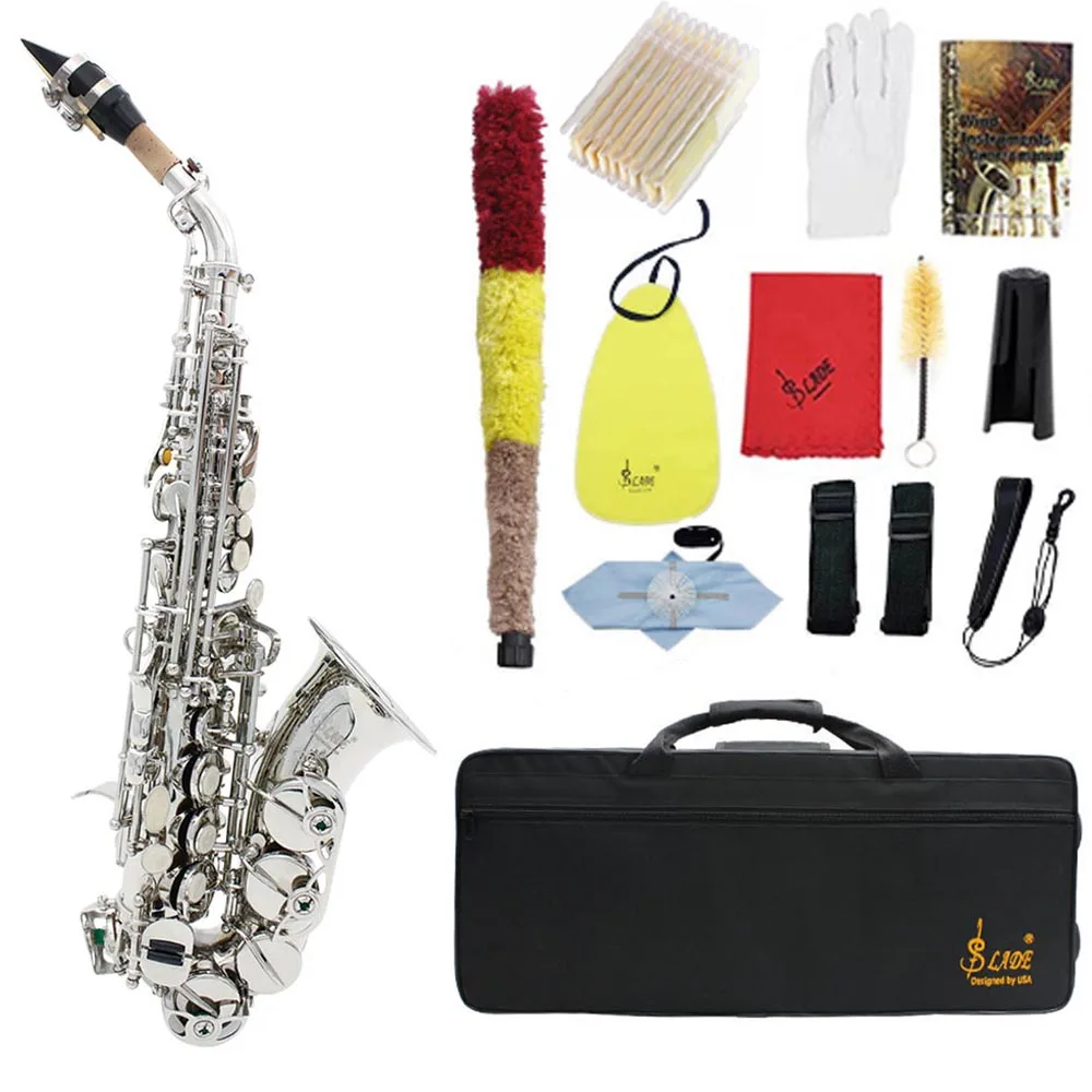 SLADE Soprano Saxophone Bb Brass Body Carved Keys White Shell Keys