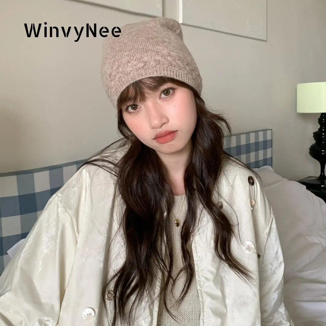 

WinvyNee осенняя женская шерстяная шапка вязаная из чистой шерсти теплая модная мягкая однотонная унисекс для отдыха корейская британская шапка Y2k зимняя I1523031