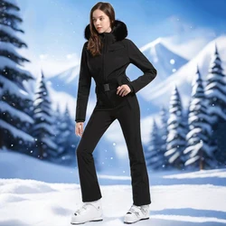 2025 New Women One-Piece Skiing Suit Female Outdoor Snowboard Overalls Winter Slim Fit Clothes Windproof Waterproof Ski Jumpsuit