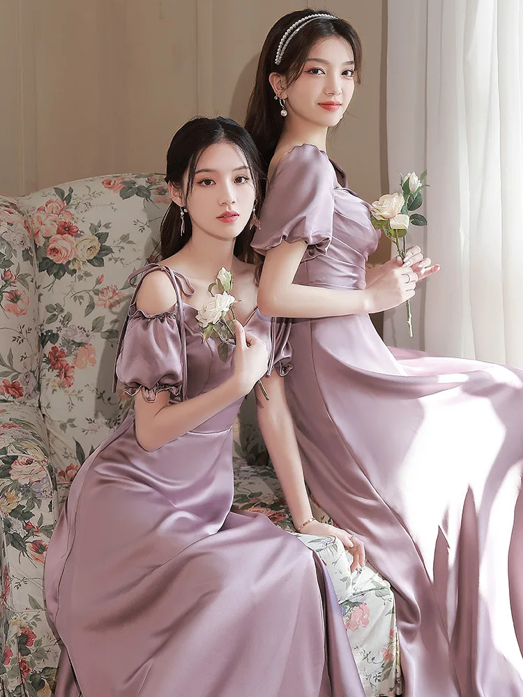 Satin Bridesmaid Dress for Women New Spring Can Be Worn at Ordinary Times Senior Niche Wedding Group Host