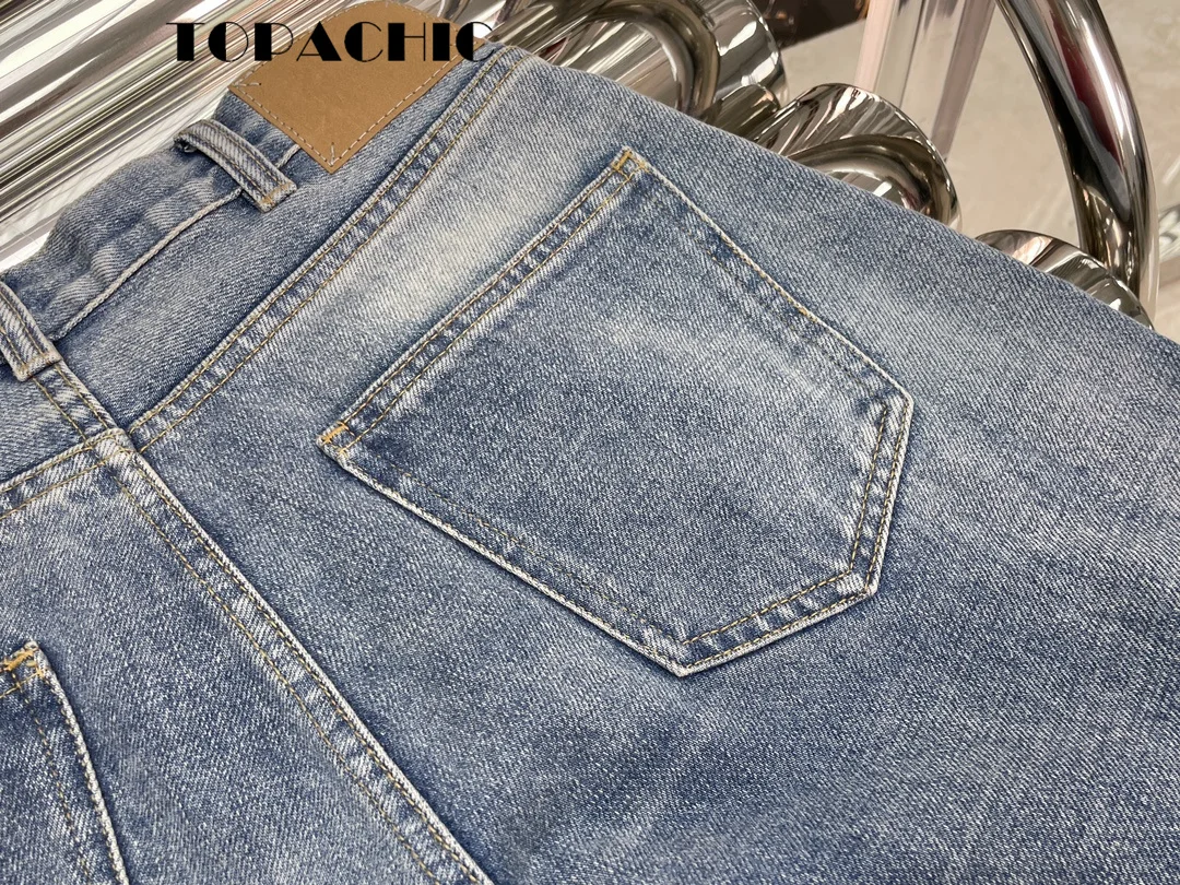 7.7 TOPACHIC Women Fashion Streetwear Washed Cotton Denim High Waist All-matches Straight Jeans