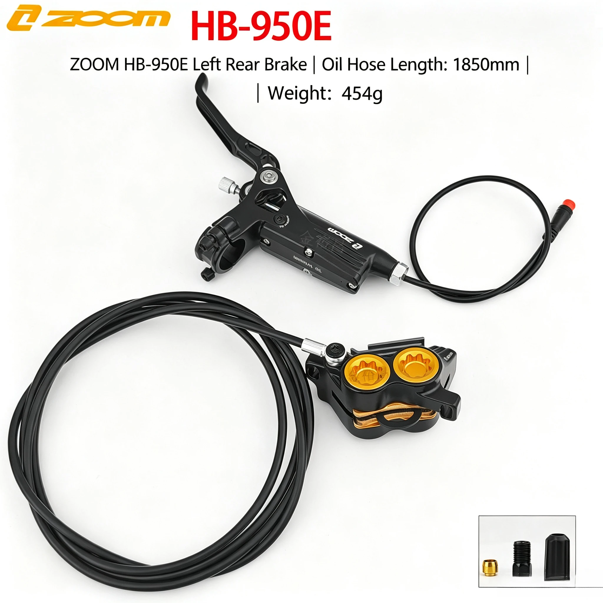 ZOOM HB-950E 4 Piston Hydraulic Disc Brake With Power Cut-off Sensor Golden Cooling Fins Front 1000mm Rear 1850mm for E-Bike image 3