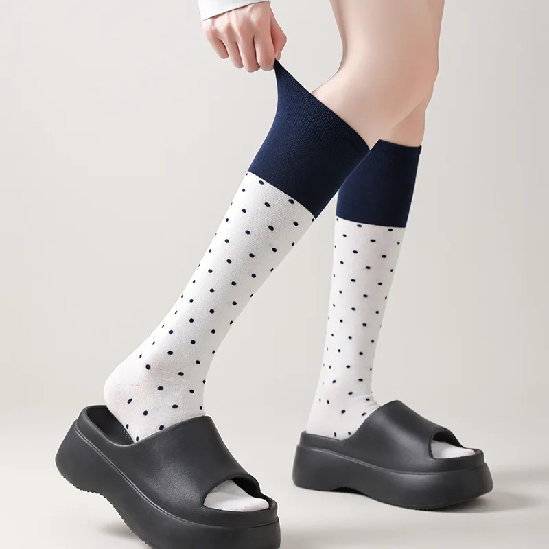 Patchwork Color Block Polka Dots Women Stockings Japanese Long Socks Color Matching Sweet Lolita Girl Knee Socks Women Stockings