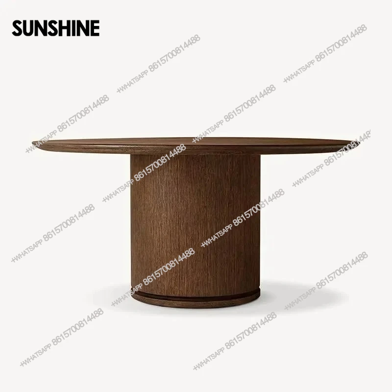 American rural light luxury high-grade natural solid wood round dining table small apartment villa