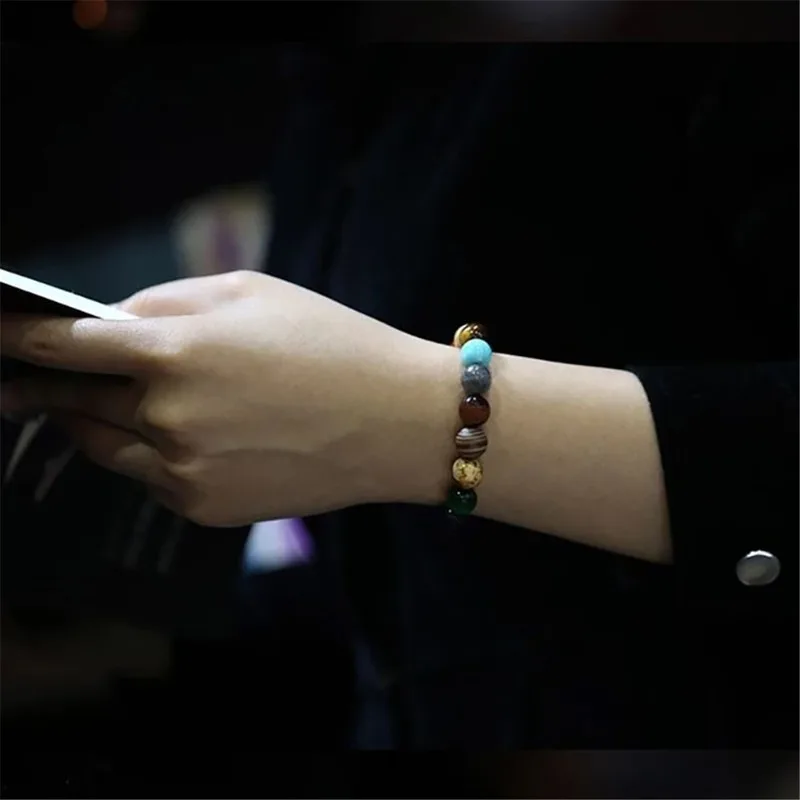 Couple Eight Planets Natural Stone Bracelet Bangles Universe Yoga Chakra Galaxy Solar System Bracelets for Men Women Jewelry