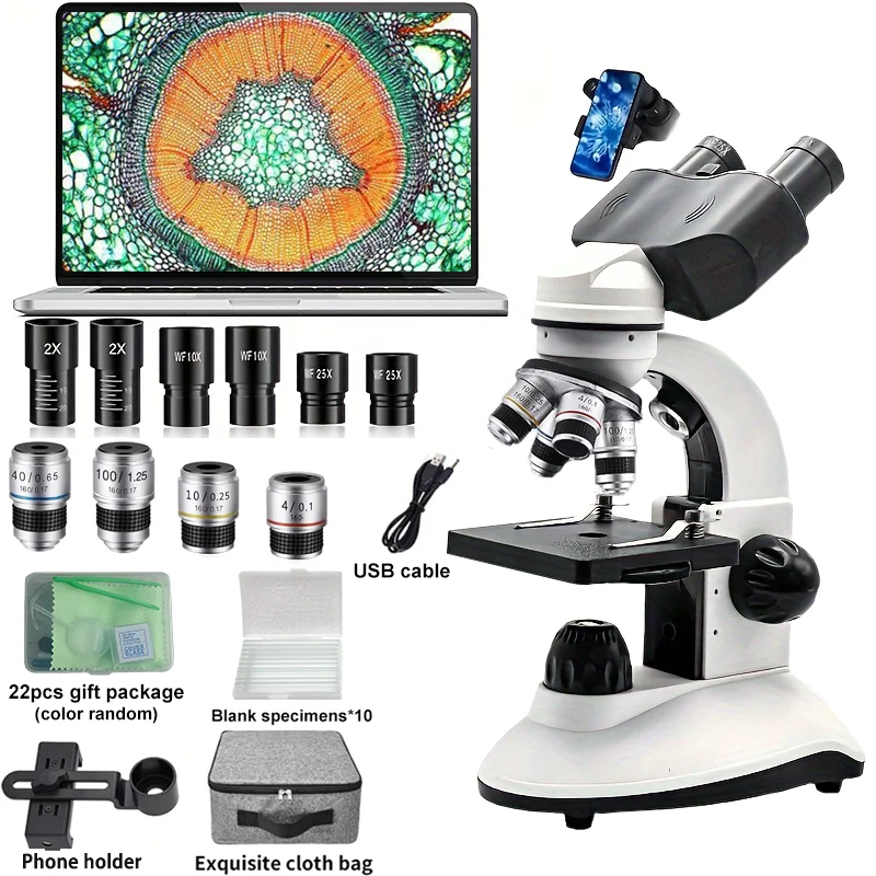 Microscope HD Professional Binocular Optical For Children,Microscope Student Teaching Biology Laboratory,40X-5000X Magnification