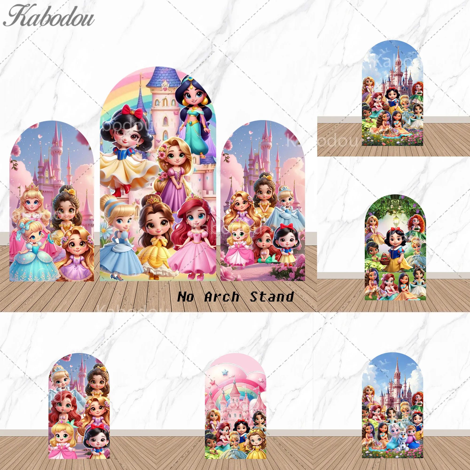 

Cartoon Baby Princesses Arch Backdrop Cinderella Snow White Girl Newbron Birthday Party Decor Banner Background Photography Prop
