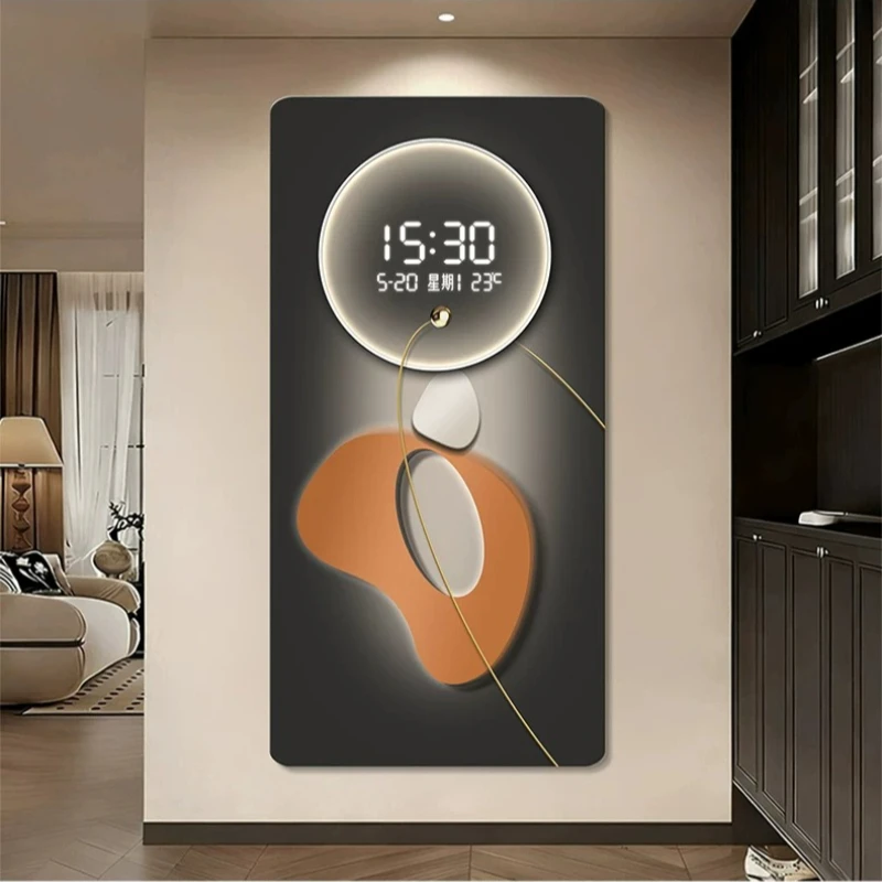 Modern Art LED Wall Clock Living Room Entrance Corridor Wall Decor Mute Digital Clock Large Abstract Hanging Painting Wall Watch