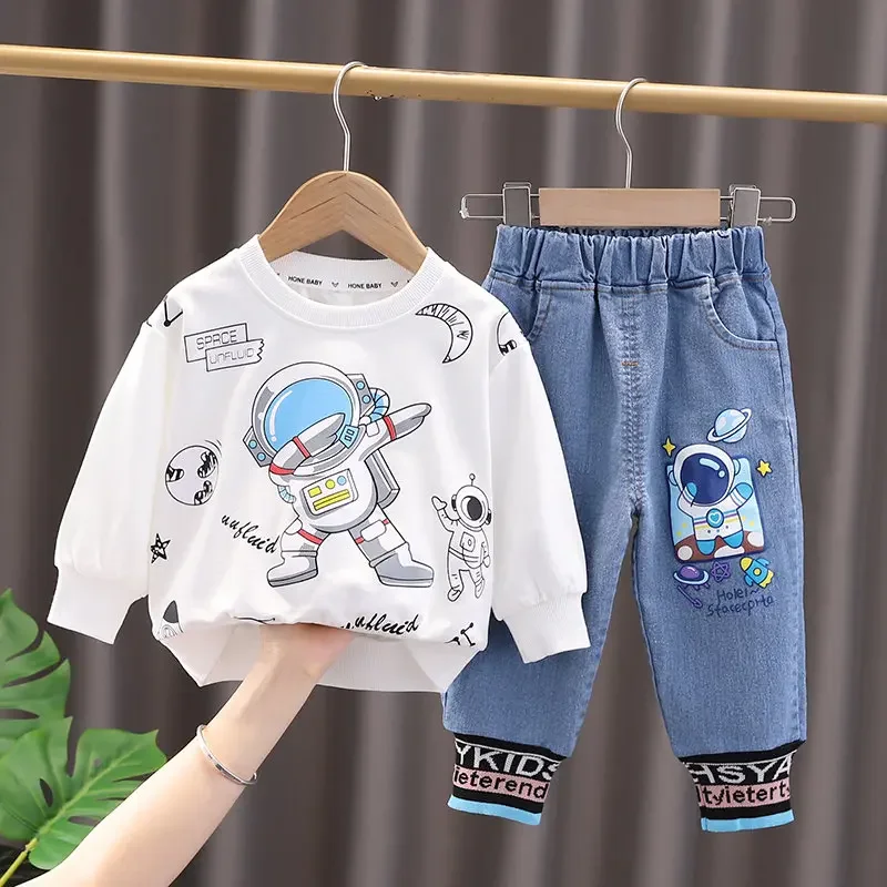 Spring Autumn children clothes kids boys girl cartoon Long Sleeve T shirt stripe pants 2 pcs/set kids coat toddler suit 0-5 year