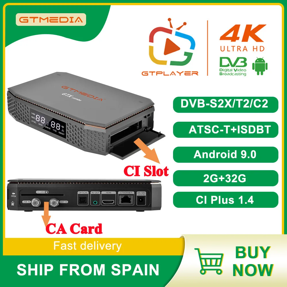 GTMEDIA GTX Combo Android 9,0 + DVB-S2/T2/C,8K 4K H.256 2 Гб 16 Гб S905X3 Android 9,0 odbiornik satelitarny wsparcie CI Plus gniaz