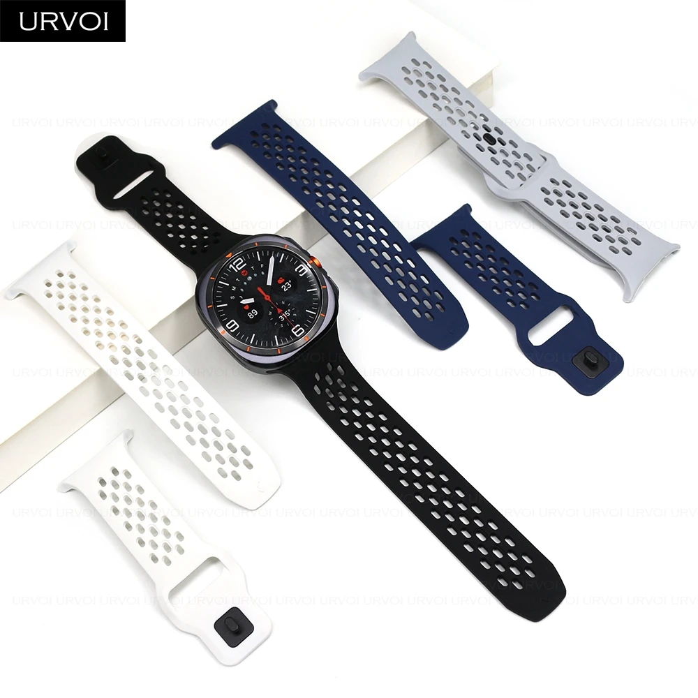 URVOI Strap for Galaxy Watch Ultra 47mm silicone band breathable wristband pin and tuck closure one click button easy switching