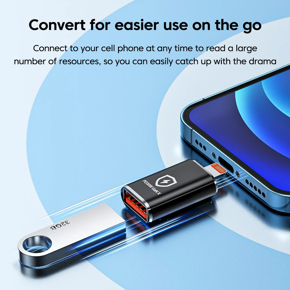 30W OTG Adapter for iPhone OTG Lightning Male to USB 3.0 Female Connector USB Flash Drive Adaptor Converter for iPhone 14 13 ios