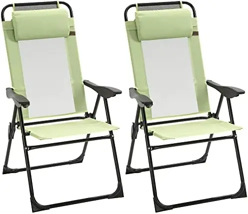 

Folding Patio Chairs Set of 2, Outdoor Deck Chair with Adjustable Sling Back, Camping Chair with Removable Headrest for Garden,