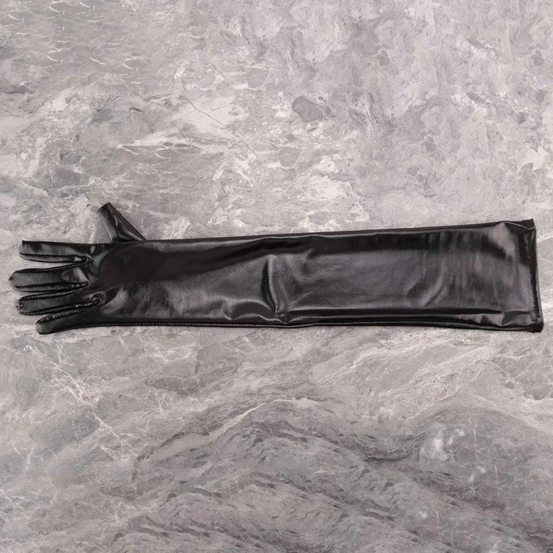 Long Gloves In Leather Optics One Size Black - Black