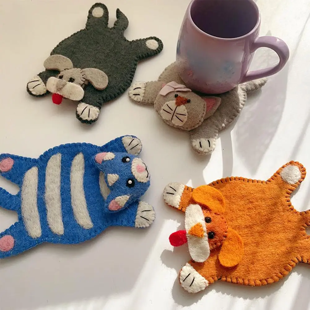 1PCS Animal Wool Felt Coasters Set - Cartoon Style Tea Coasters, Coffee Mug Pads - Kitchen Table Decor and Christmas Gift