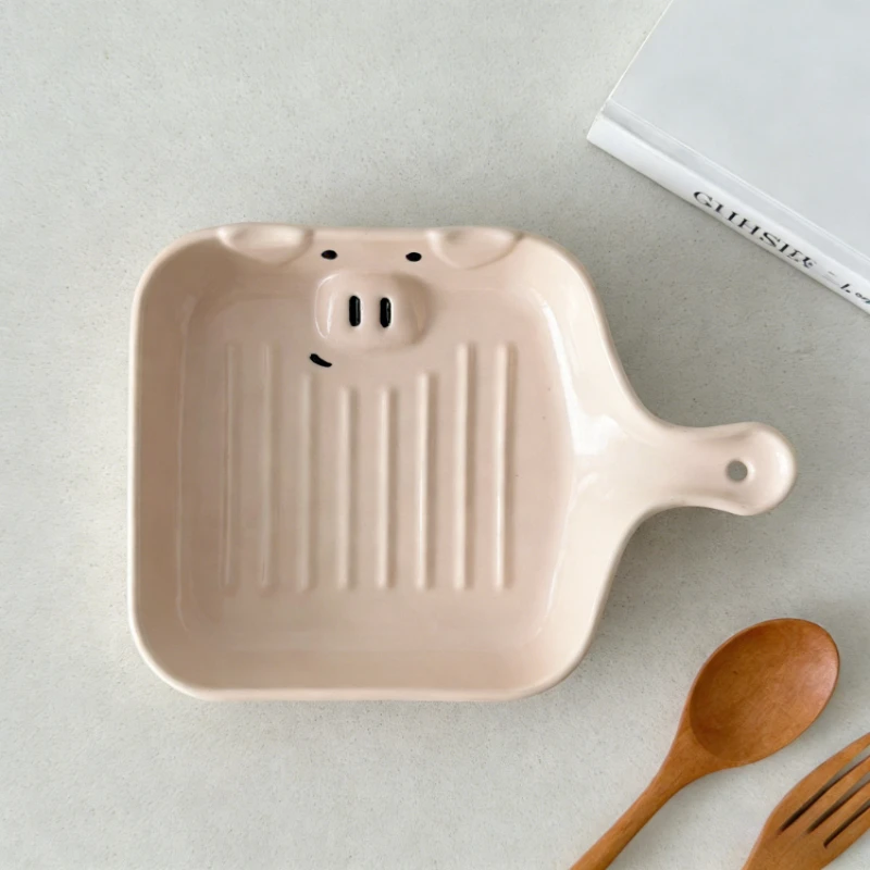 

Новые керамические тарелки для еды: эстетичные, с подглазурной росписью, милые тарелки с ручкой, салатники, посуда для дома и кухни на каждый день