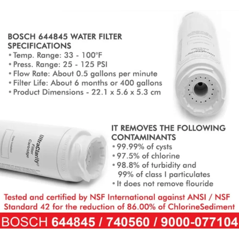 (1-5Pack)Bosch Ultra Clarity Refrigerator Water Filter For 644845、740560、9000194412、740560、Haier 0060820860、Miele KWF1000