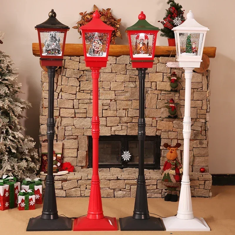 

Новогодние украшения, электромузыка, дрейфующий снег, уличные фонари, торговый центр, зал, витрина,