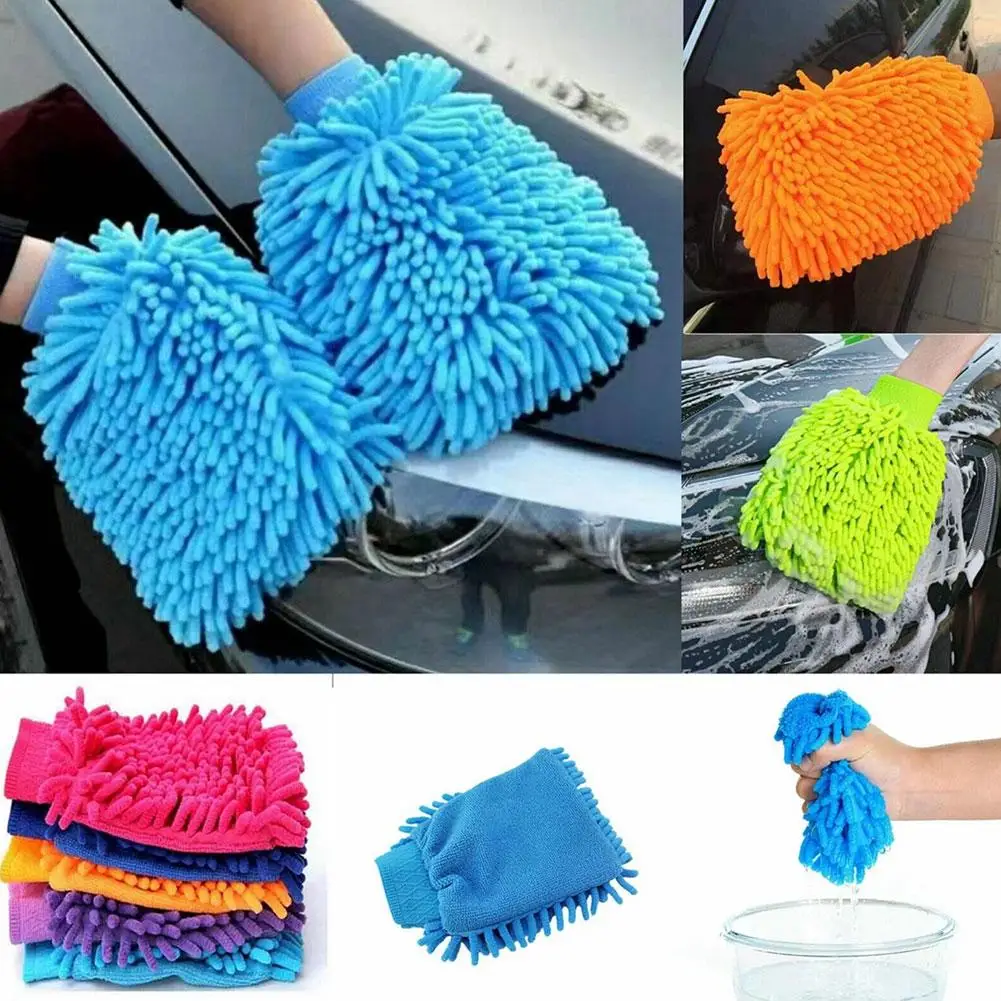 Random Color Car Cleaning Gloves Ultrafine Fiber Chenille Microfiber Car Wash Soft No Scratch Glove for Car Styling Accesso G6N4