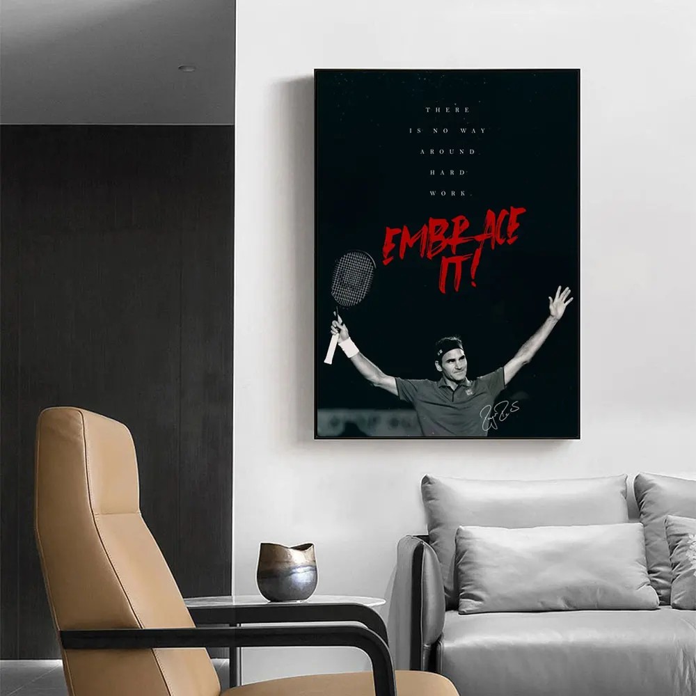 

Roger Federer Poster Prints Wall Canvas Tennis Player Motivational Queto Painting Sports Art Cuadros for Living Room Home Decor