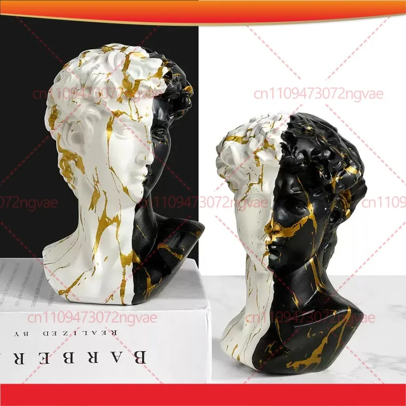 1pcs Black‑White‑Gold Hydro‑transfer David Head Art Ornament European Light Luxury Decor for Entrance TV Cabinet Living Room