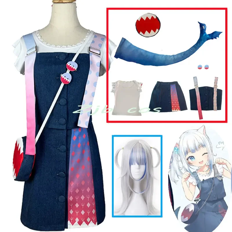 Gawr Gura Cosplay Anime Costume Women Cute Shark Costume Halloween Dress Tail Cosplay Full Set