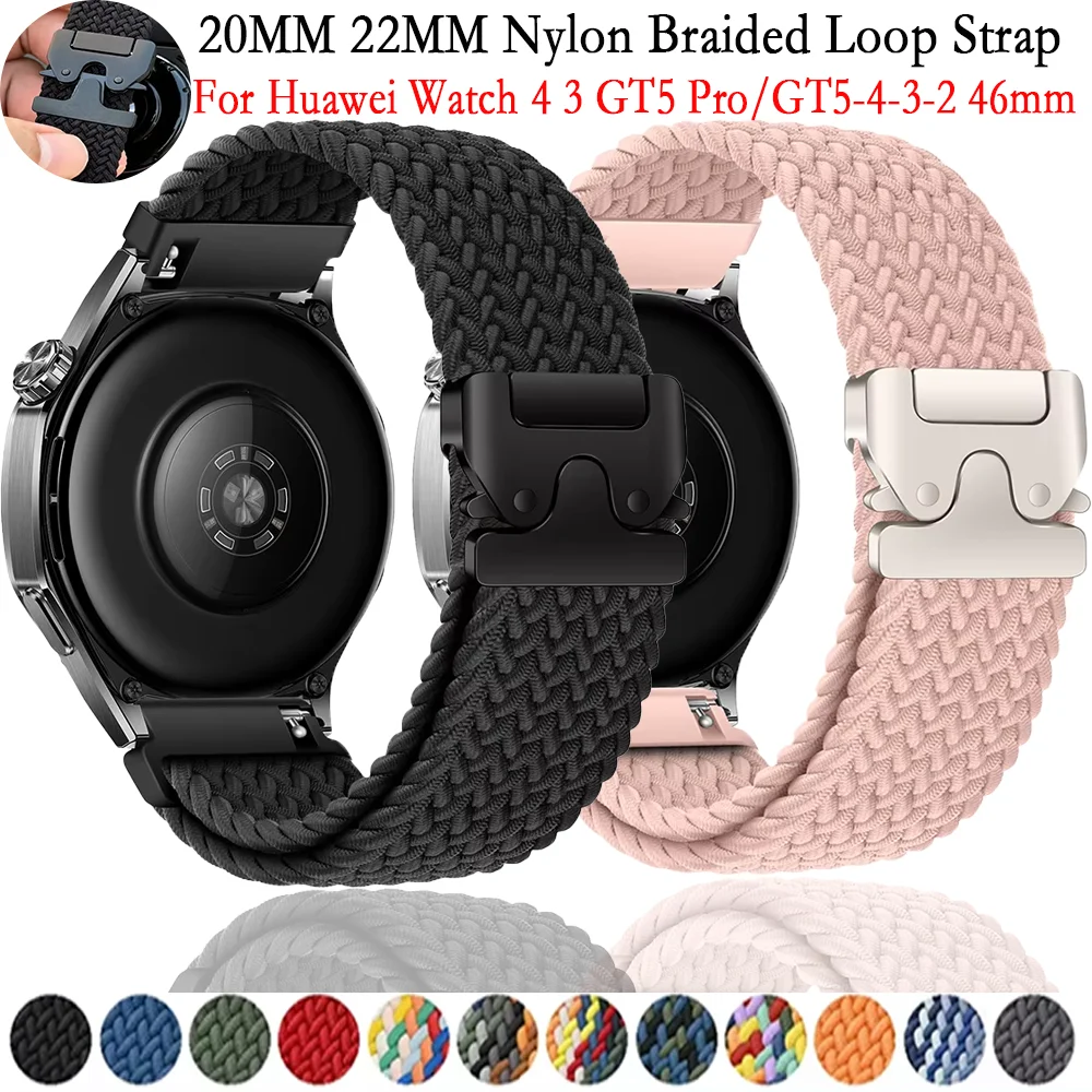 Cinturino ad anello intrecciato in nylon per Huawei Watch 4 3 GT5 Pro/GT5-4-3-2 46mm cinturino con fibbia per paracadute per Samsung Watch 7 6 5 4 braccialetto