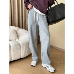 American casual style scimitar cut elastic waist drawstring wide leg velvet thickened sweatpants women pants