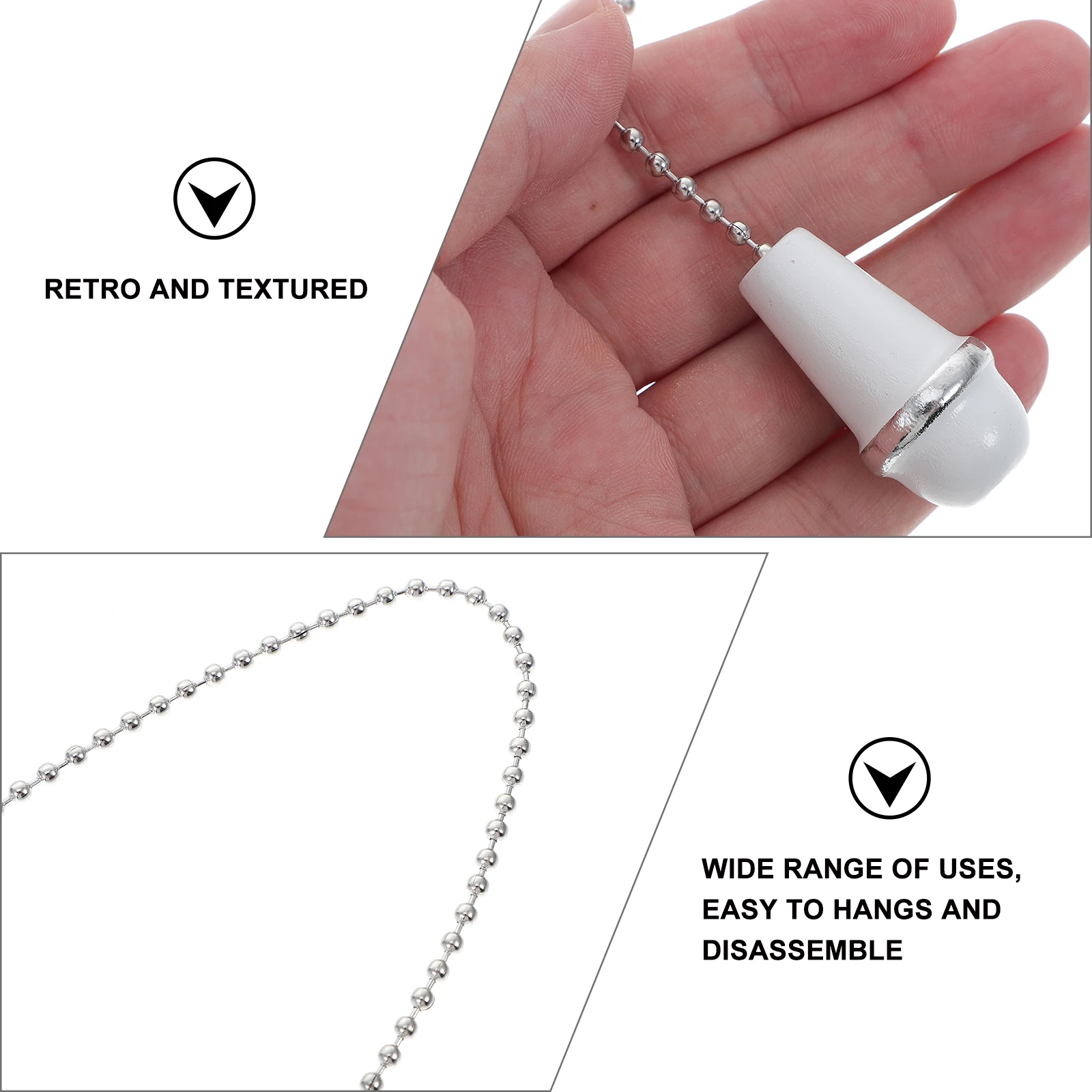 

3pcs Ceiling Fan Chain Metal Light Chains White Pull Cord Pendant Lamps Fixture Vintage Home Wooden Knob Extender Hardware