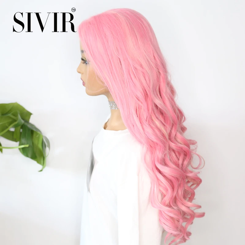 Sivir Synthetic Lace Wigs For Women Long Wavy Middle Parting Purple/Red/Pink Wig High Temperature Fiber Cosplay/Daily