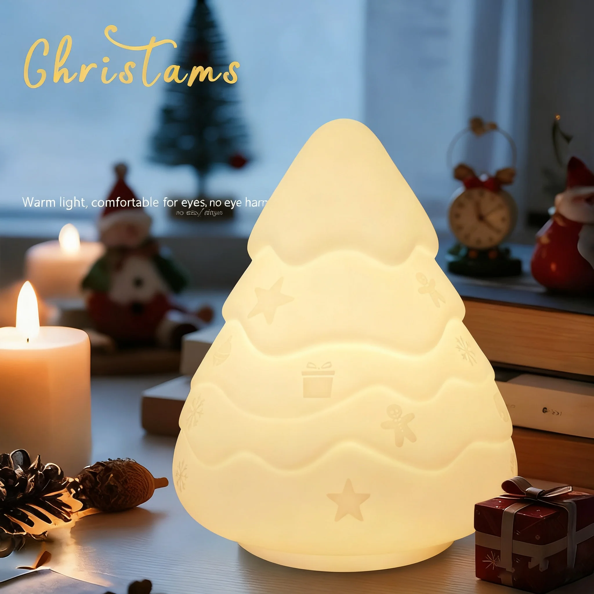 Christmas Silicone Night Light Novelty Ambient Lamp Touch Control Rechargeable Hanging Snowman Bedside Holiday Decoration Tree