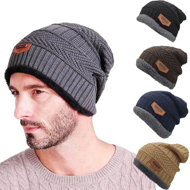 

Beanies Men Winter Hat Women Knitted Hats For Men Cap Winter Beanie Caps Gorro Thick Warm Brimless Fur Bonnet Mens